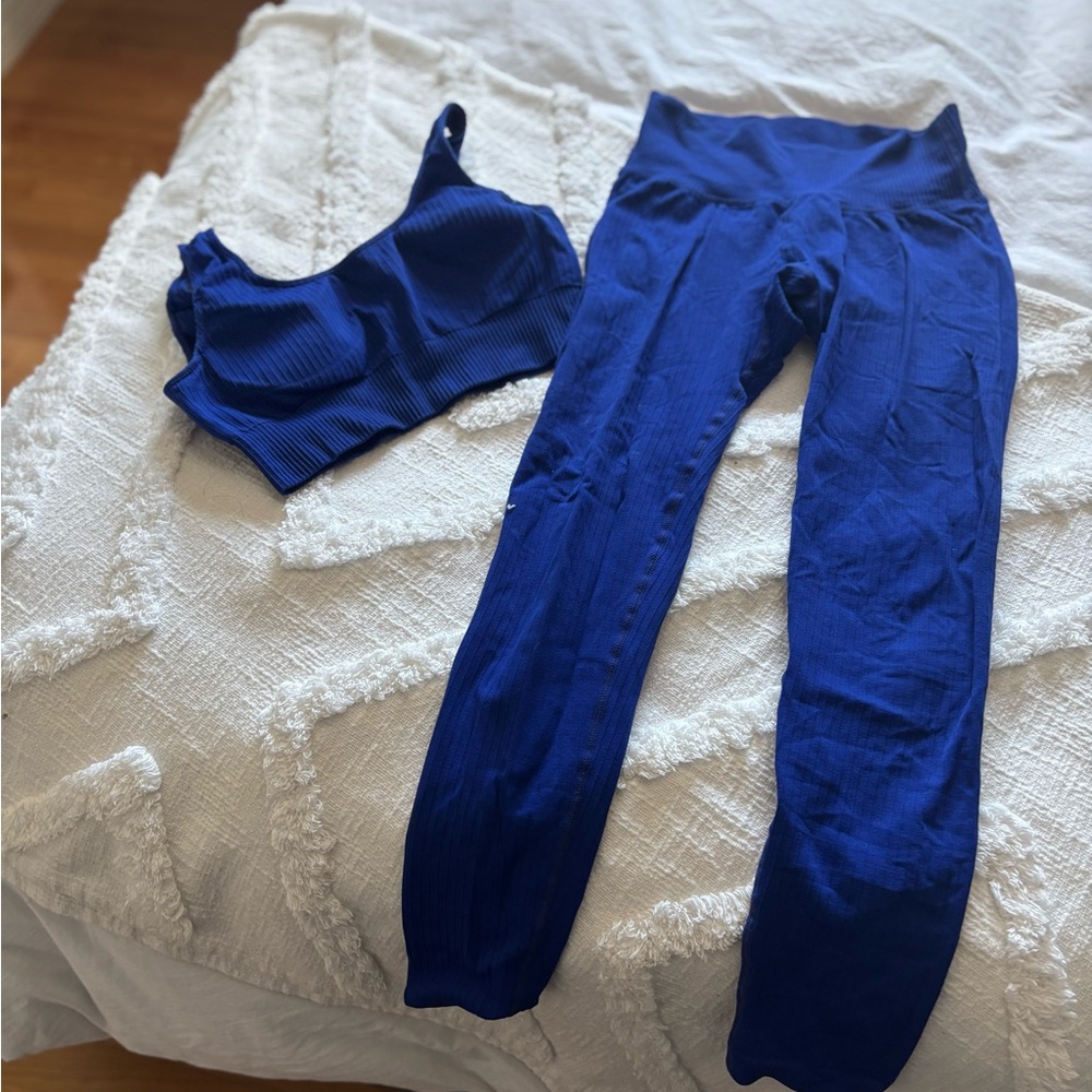 Blue Ribbed Activewear Set